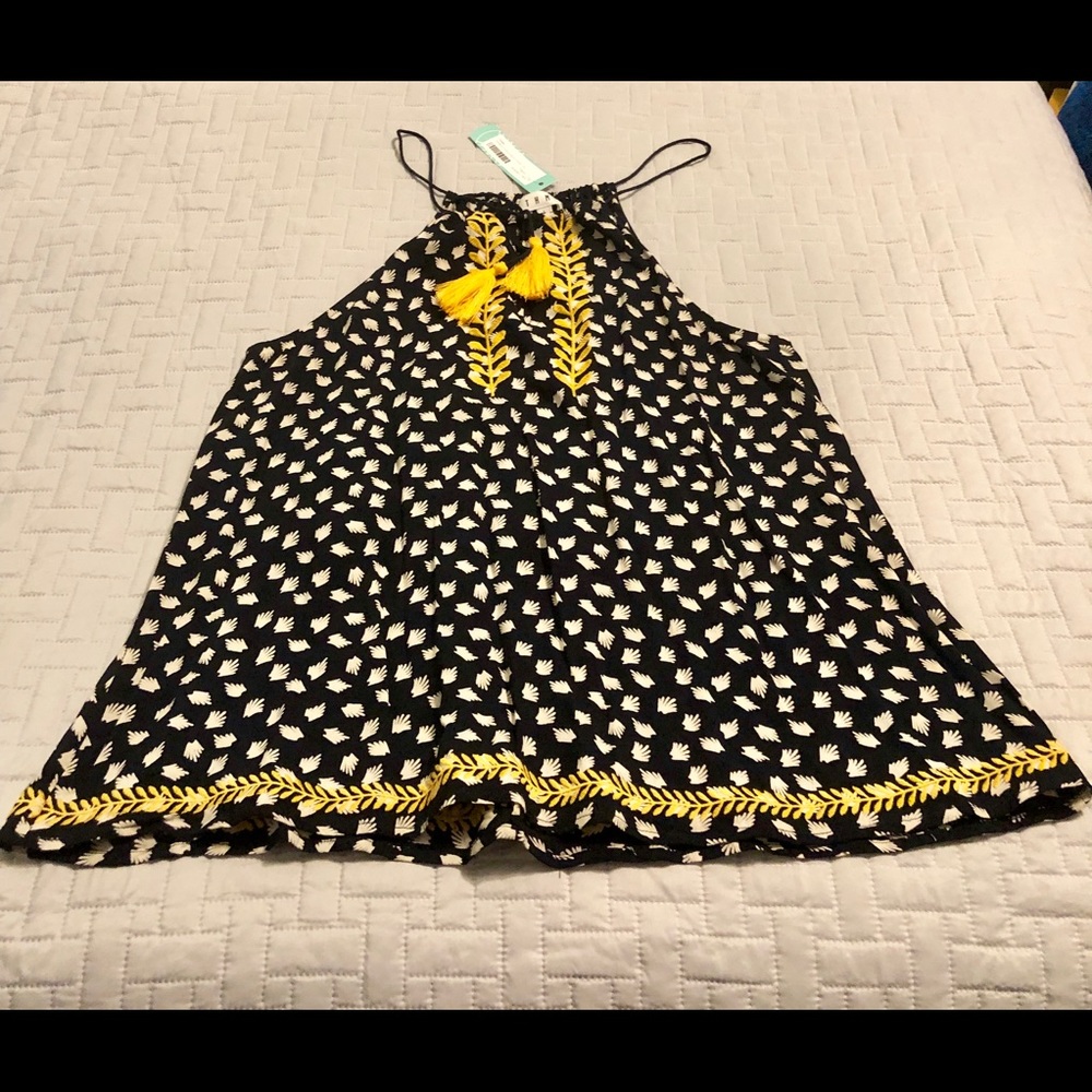 Navy and yellow blouse